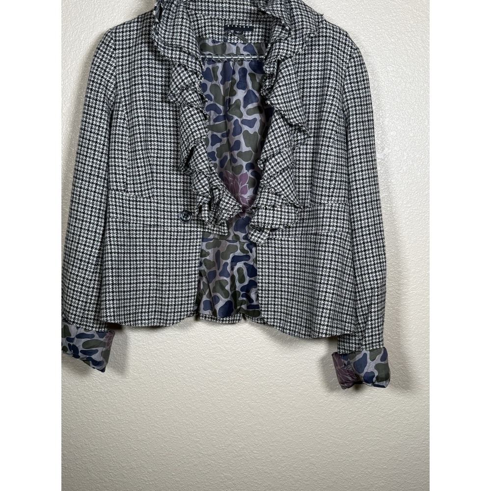 Sisley Brown Houndstooth Ruffle Size 8 Blazer Elegant‎ Classy Statement Piece
